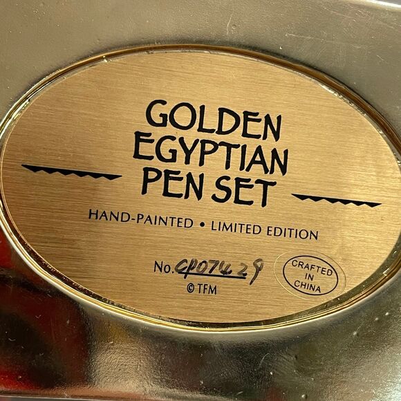 Golden Egyptian Pen Set Limited Edition Hand Painted Pyramid Shaped Office Decor - Picture 9 of 9